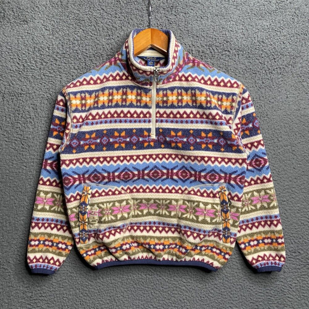 Polo RALPH LAUREN Girls MEDIUM 8 - 10 FLEECE Zip Band Collar Southwestern Stripe